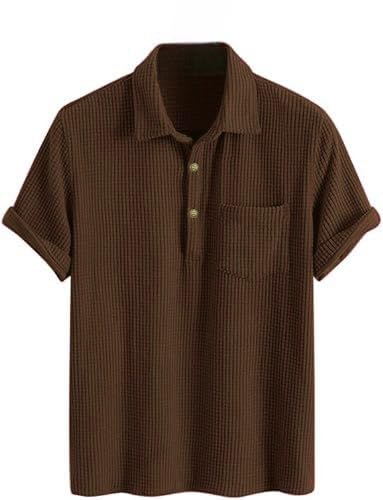 Material Composition: Polyester Knitted Pattern: Solid Fit Type: Relaxed Fit Sleeve Type: Short Sleeve Collar Style: Button Down Length: Standard Length Country of Origin: India