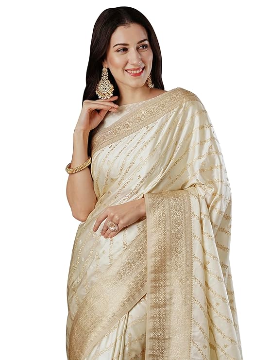 AKHILAM Women's Satin Silk Ethnic Motif Woven Design Saree With Unstitched Blouse (ARYA4401_FL_Parent)