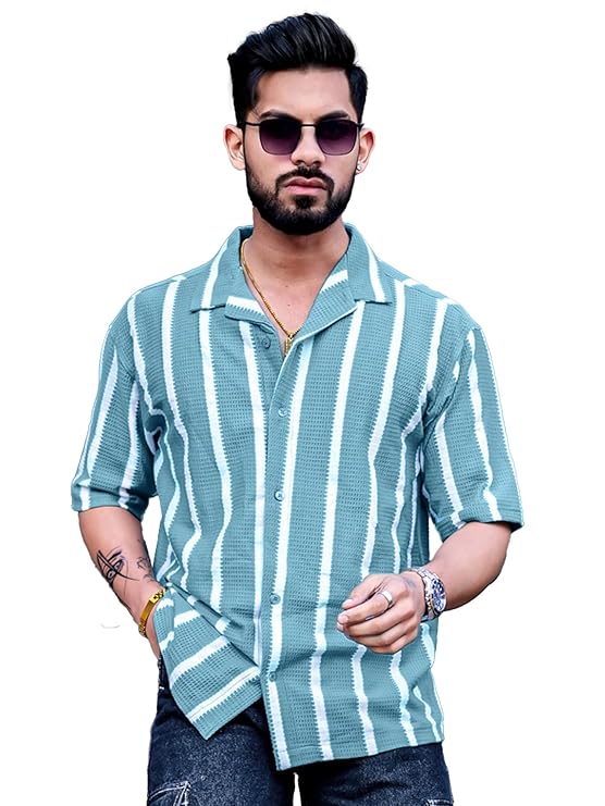 Maniac || Mens || Striped || Collared Neck || Half Sleeve || Popcorn Knitted || Shirt