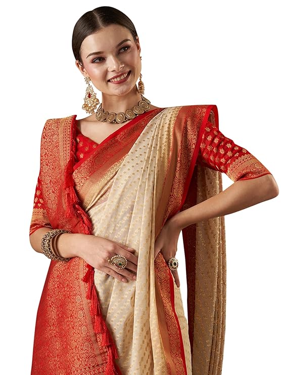 AKHILAM Women's Georgette Banarasi Silk Saree with Unstitched Blouse Piece