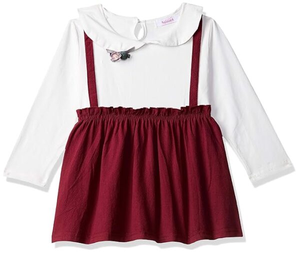 Hopscotch Girls Cotton Solid Fit and Flare Dresses in White Color
