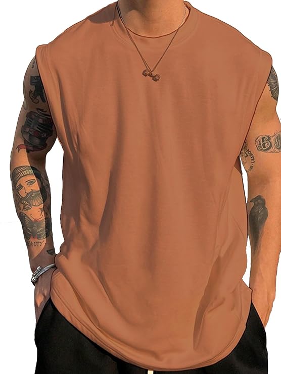 BRIELLE Men's Polycotton Tank Tops Sleeveless Round Neck T-Shirt for Gym, Running and Outdoor
