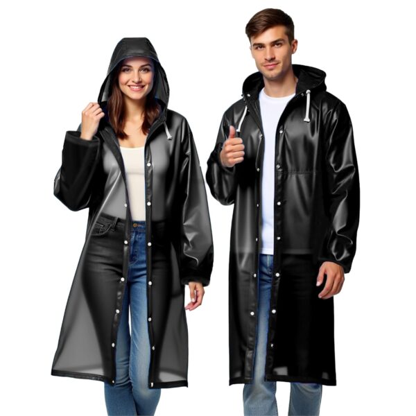 Robustt Unisex Raincoat With Hood - Black (Pack of 1) | Waterproof Rain Poncho | EVA Material | Reusable | Lightweight | Universal Size | Raincoat for Men and Women