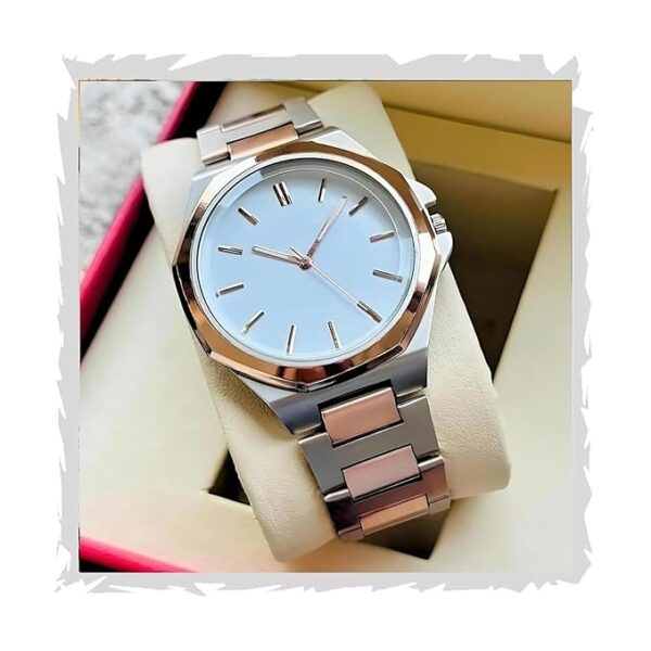 styledose Dual Tone Stainless Steel Strap Men's Wrist Watches Classic Minimalist Bar Scale Dial Analog Wrist Watch for Men
