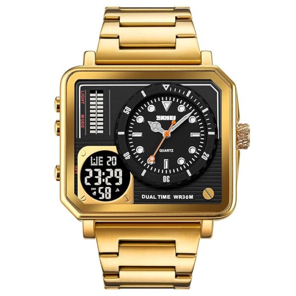 SKMEI Square Men's Watch - LED Backlight Large Screen Multi-Time Zone, Waterproof Analog Digital Sports Watch - 2025